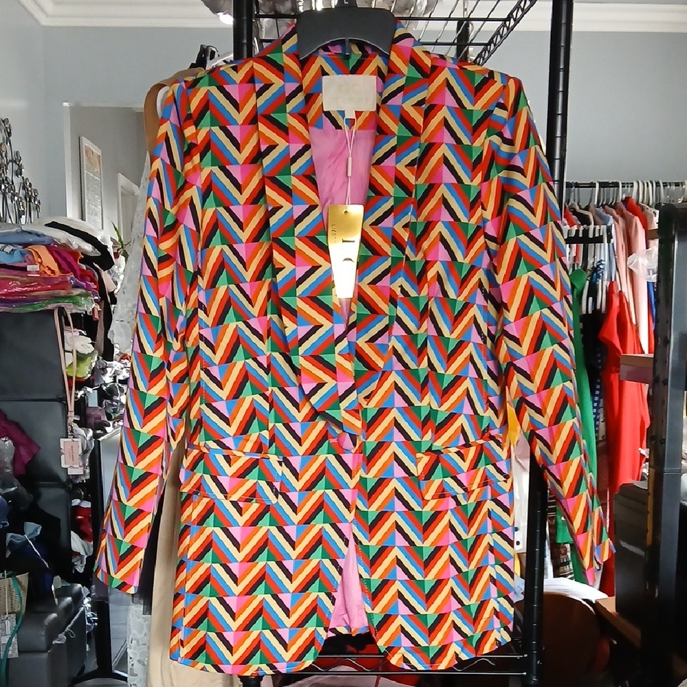 Multicolor Geometric Blazer - Bold Women's Suit Jacket